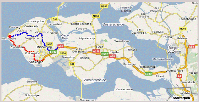 Route naar Westkapelle